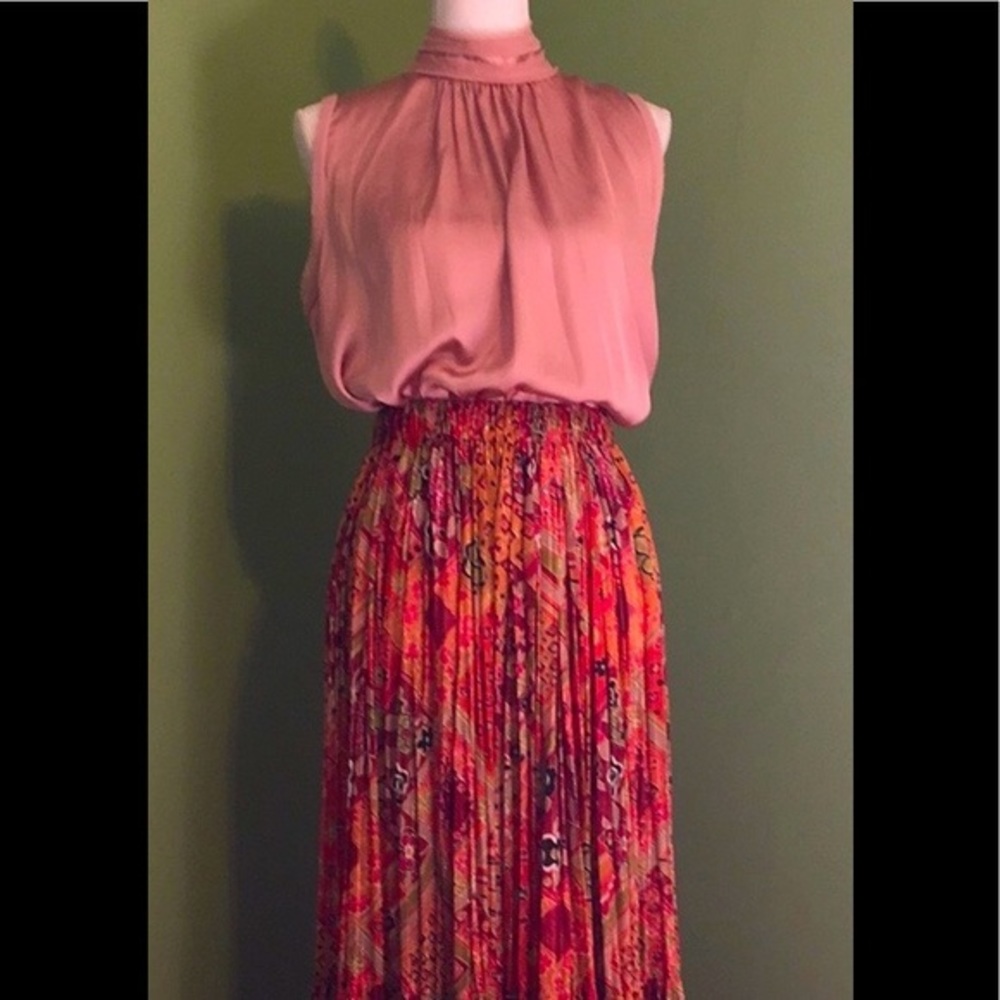 SEDONA long pleated skirt with elastic waist - orange multicolored - Picture 4 of 5